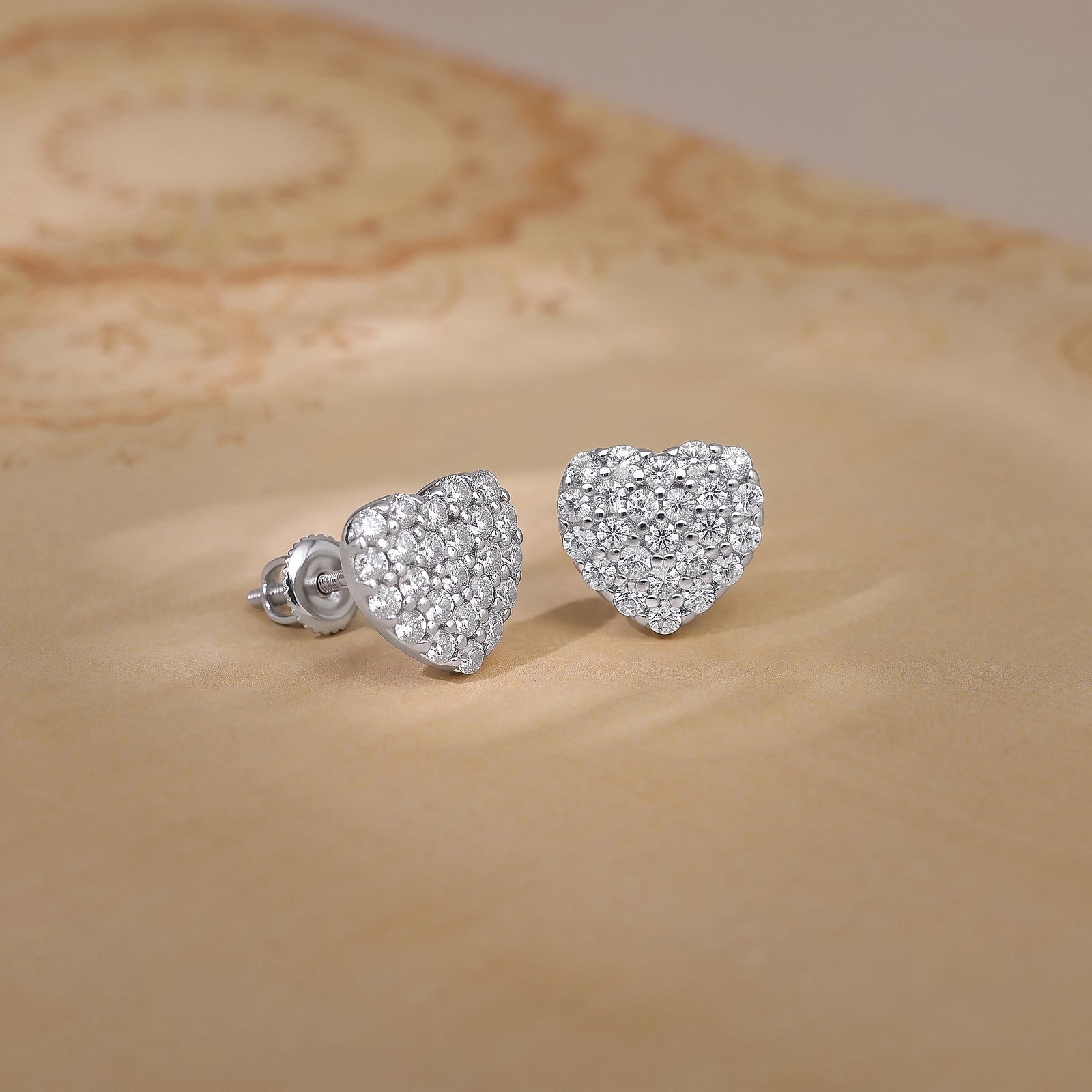 Pave Heart Silver Stud Earrings