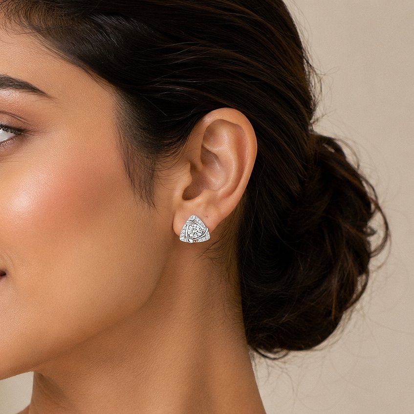 Trinity Solitaire Silver Stud Earrings