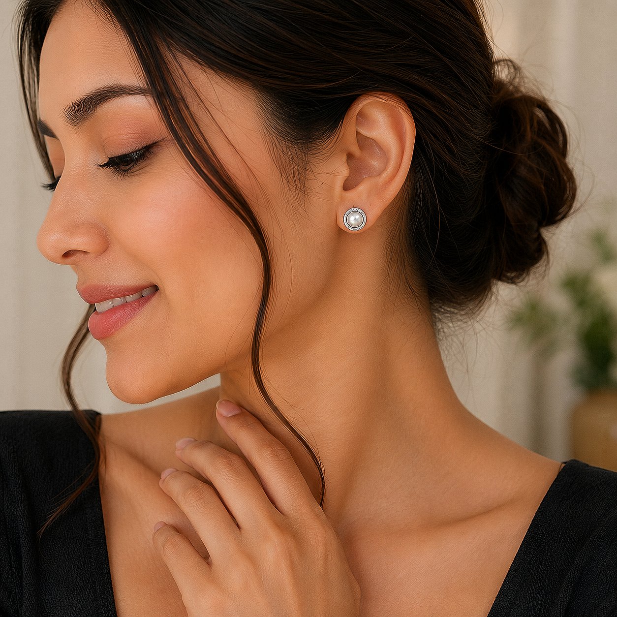 Pearl Halo Silver Stud Earrings