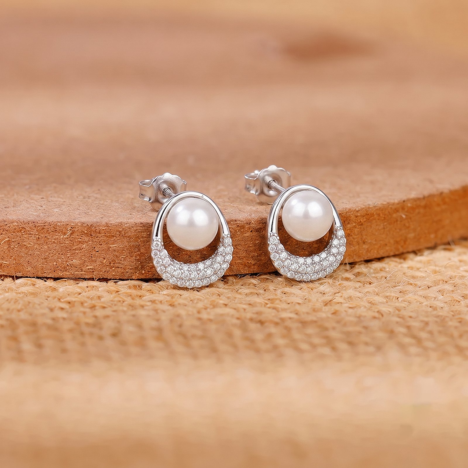 Pearl Teardrop Silver Stud Earrings