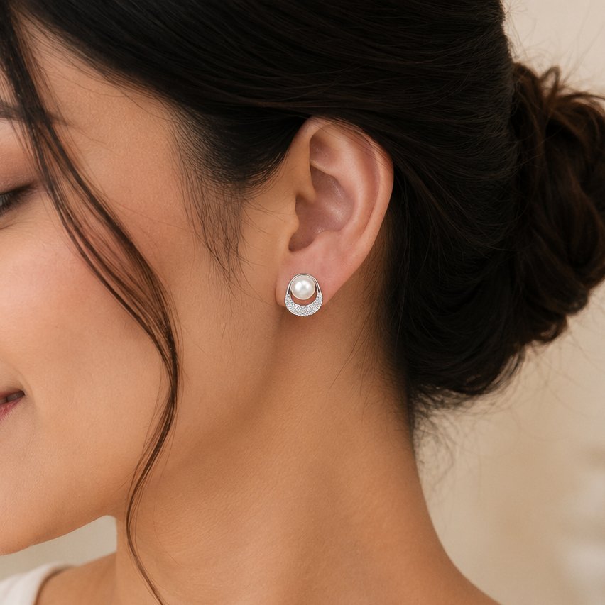 Pearl Teardrop Silver Stud Earrings