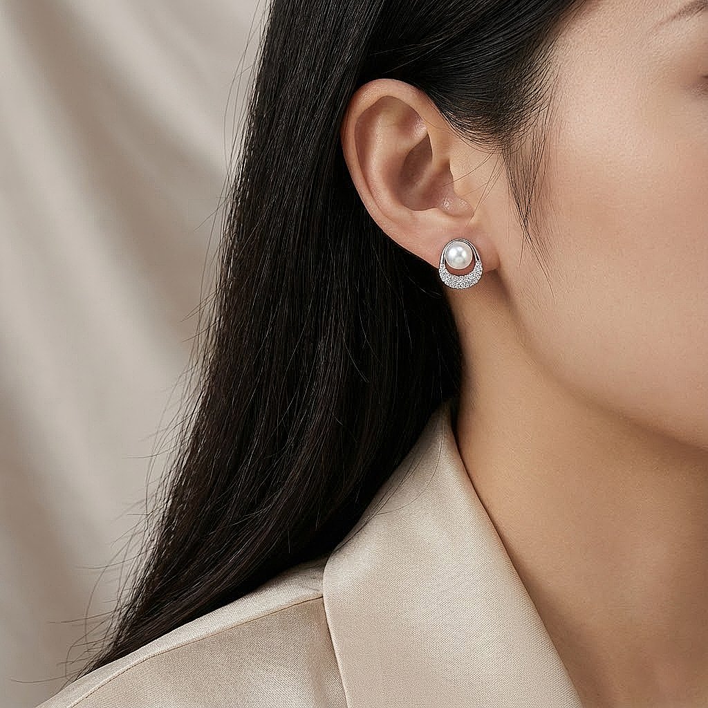 Pearl Teardrop Silver Stud Earrings
