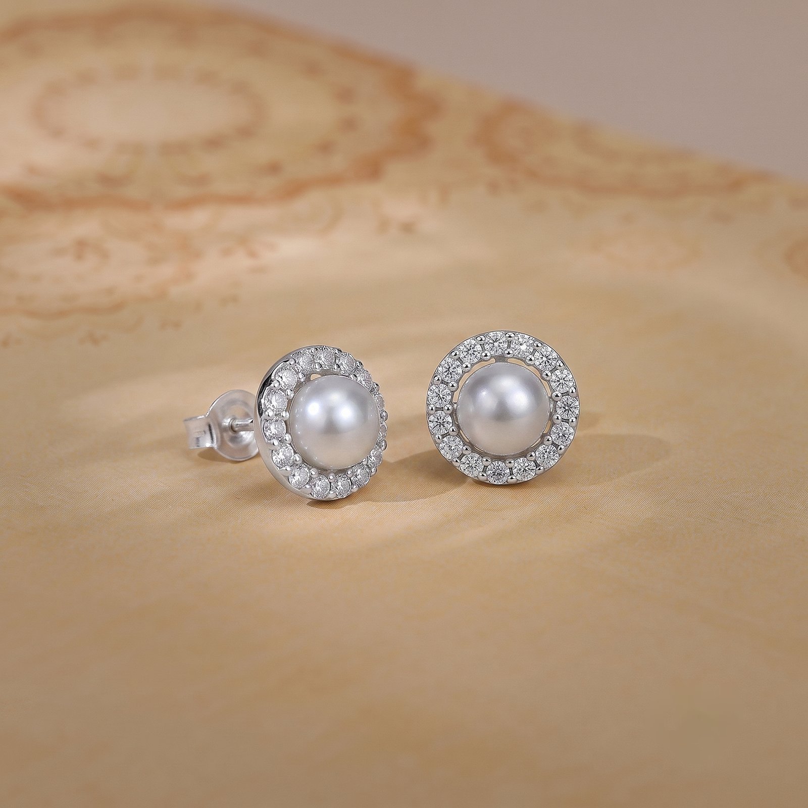 Pearl Halo Silver Stud Earrings