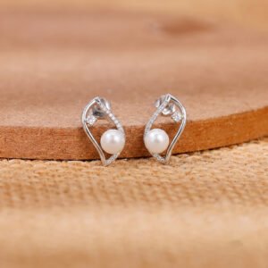 Pearl Leaf Silver Stud Earrings hover