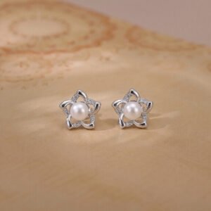 Pearl Floral Silver Stud Earrings hover