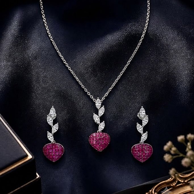 Ruby Heart Blossom Necklace