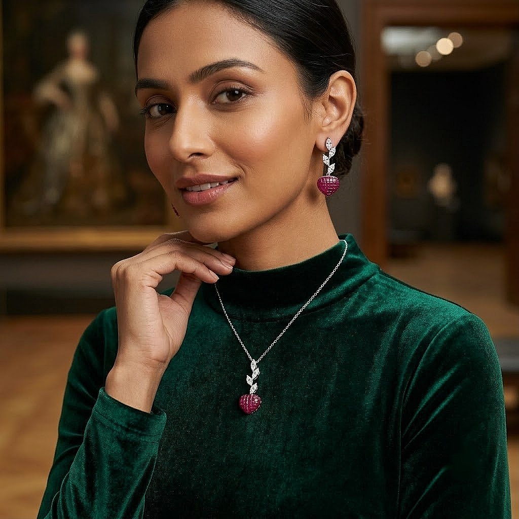 Ruby Heart Blossom Necklace