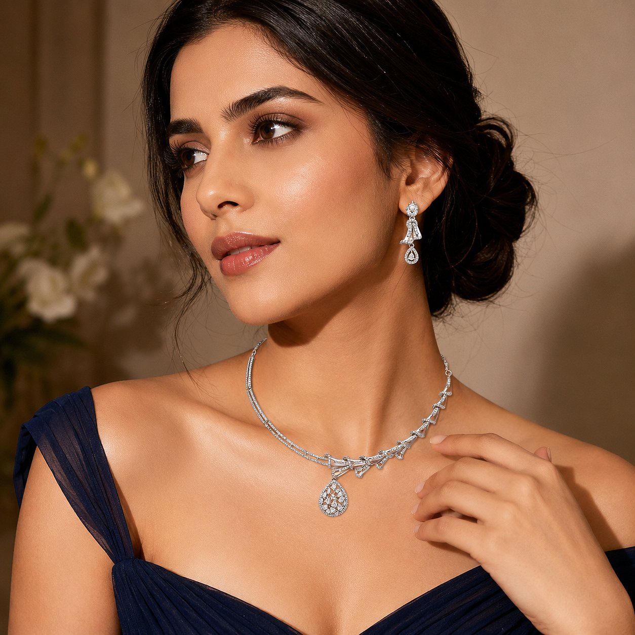 Crystal Cascade Drop Necklace